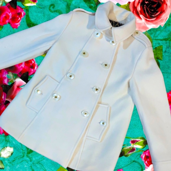 Rare Cream Betsey Johnson Pea Coat with Gold Heart on buttons - Size 4 - Picture 2 of 11